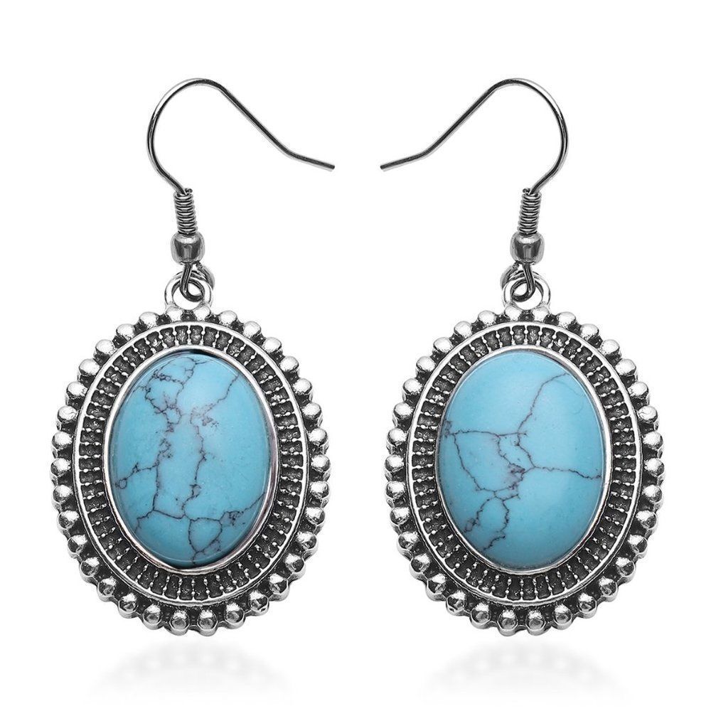 Howlite Dangle Earrings in Silvertone & Stainless Steel 13.00 ctw